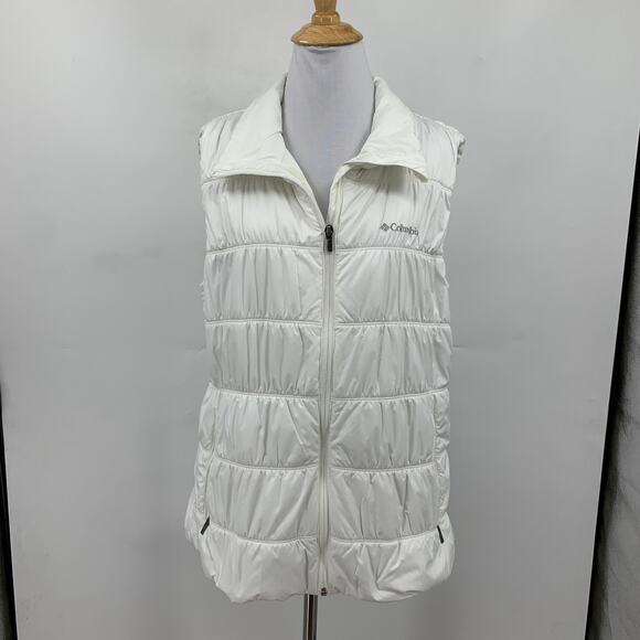 Columbia Vest Women XL Extra Large White Omni Heat Puffer Jacket Full Zip Pocket - Picture 2 of 14